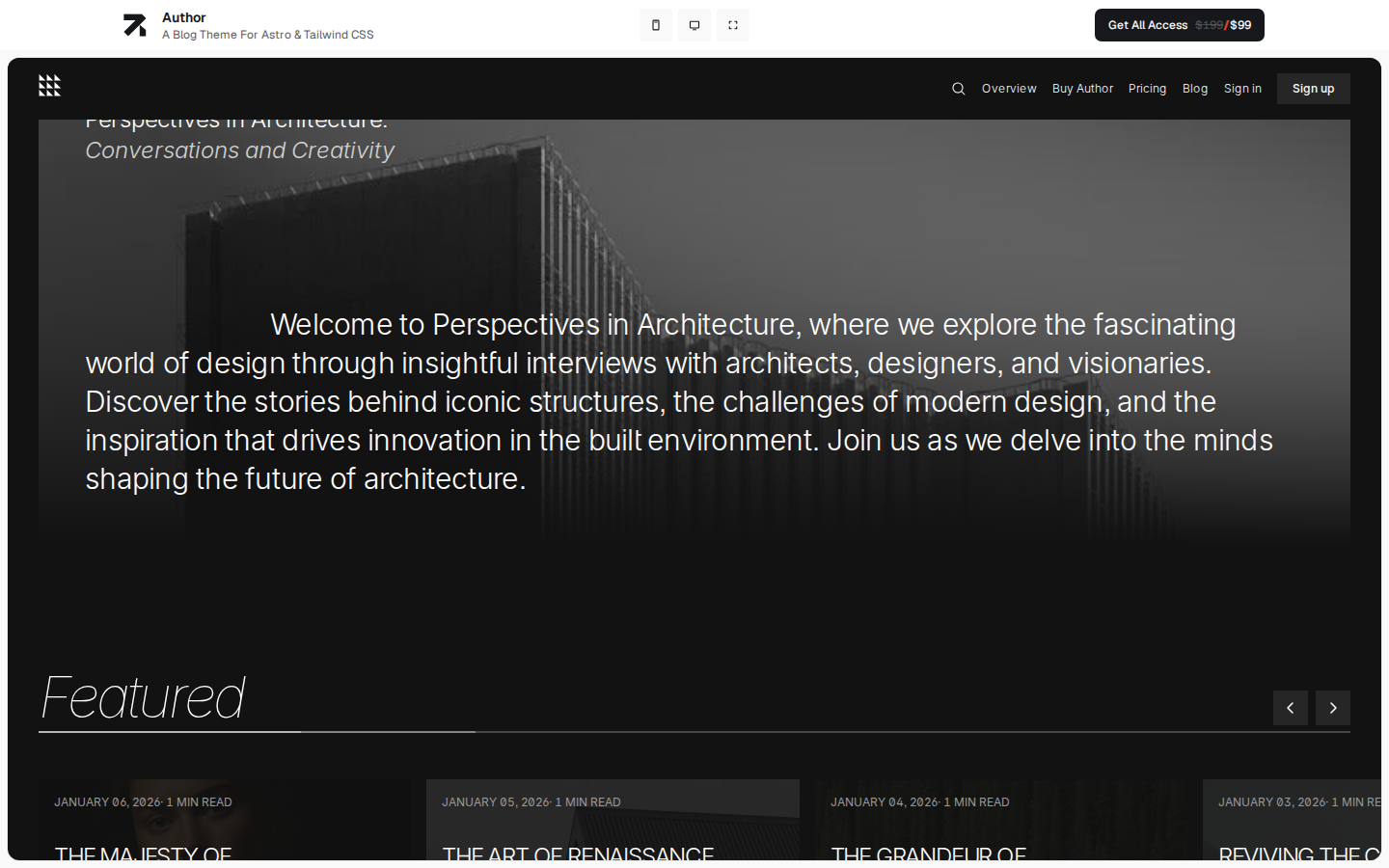 Author - Astro & EmDash CMS template preview
