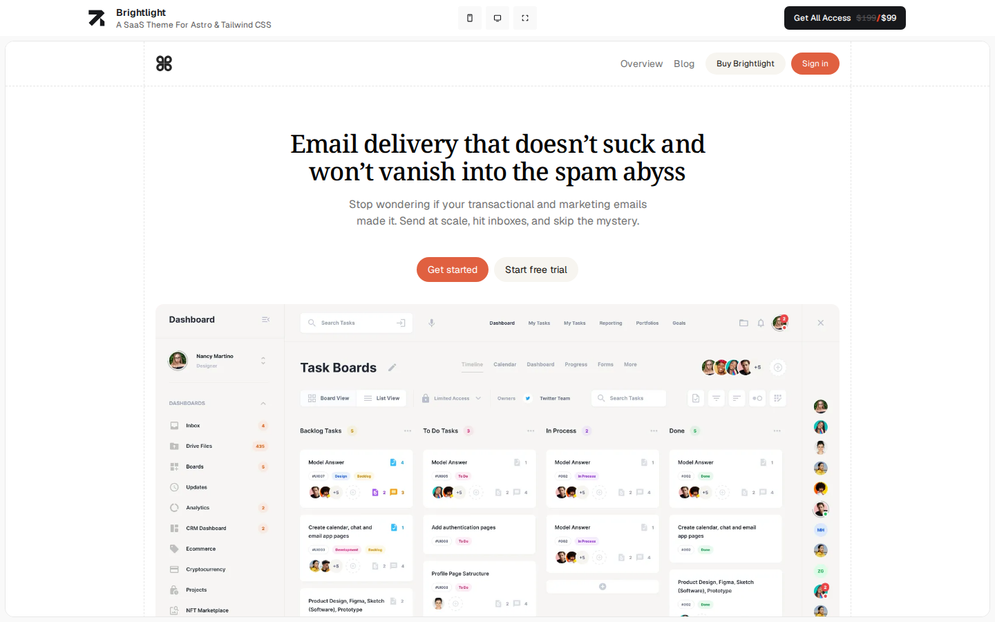 Brightlight Astro + EmDash CMS template preview