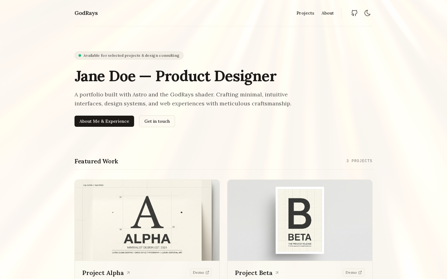 Portfolio Template Godrays template preview
