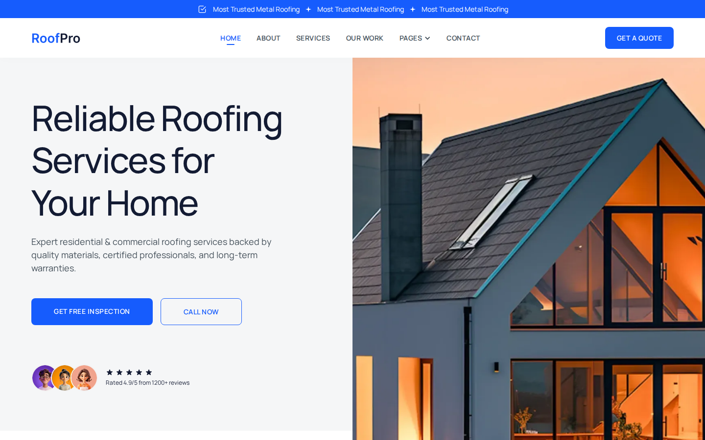 RoofPro - Roofing Services Astro Theme template preview
