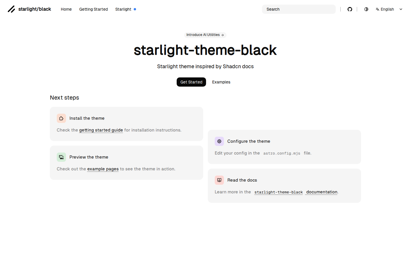 Starlight Theme Black template preview