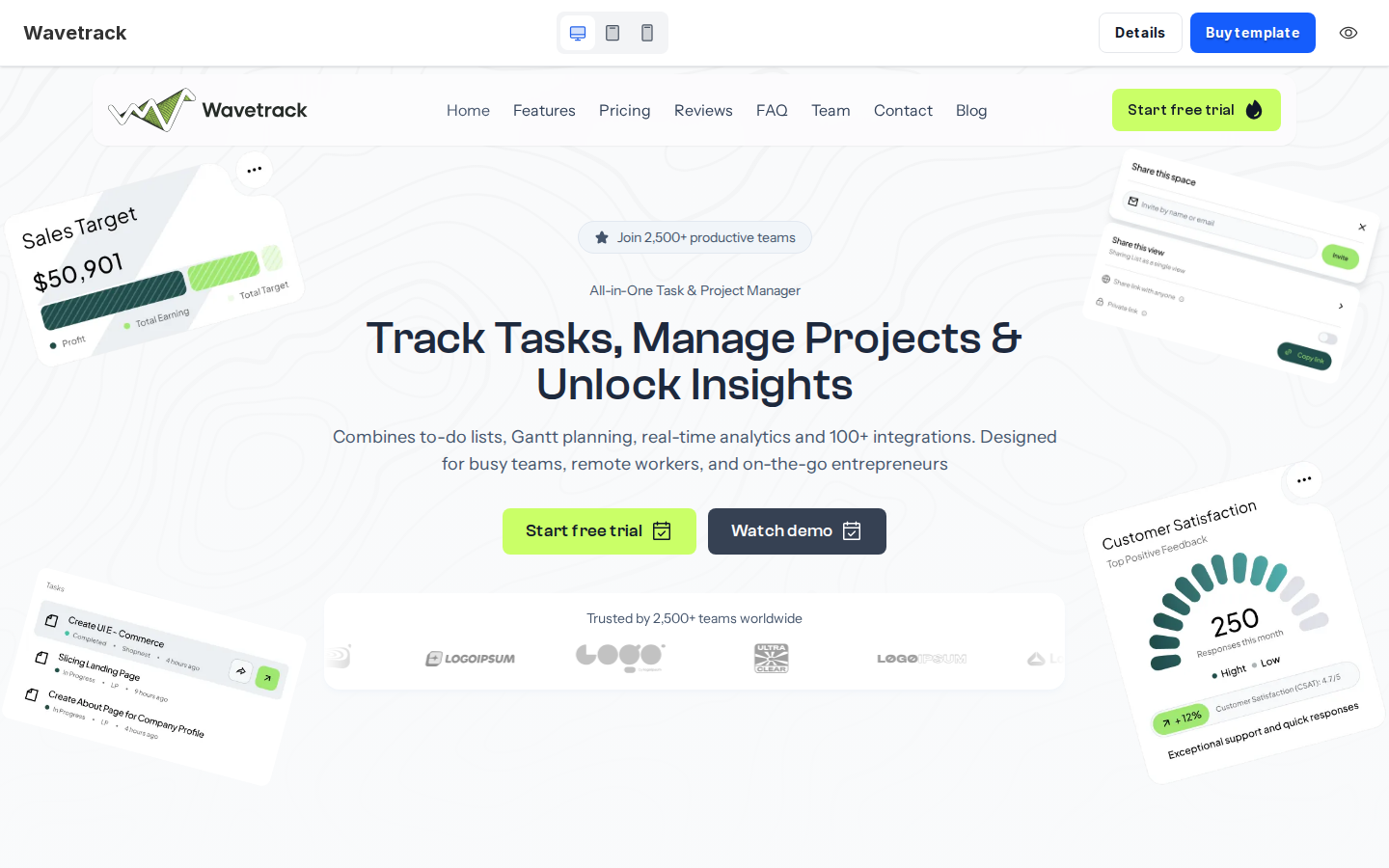 WaveTrack - SaaS Startup Template template preview