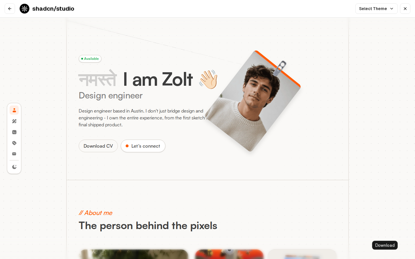 Zolt - Shadcn UI Portfolio Landing Page Template template preview