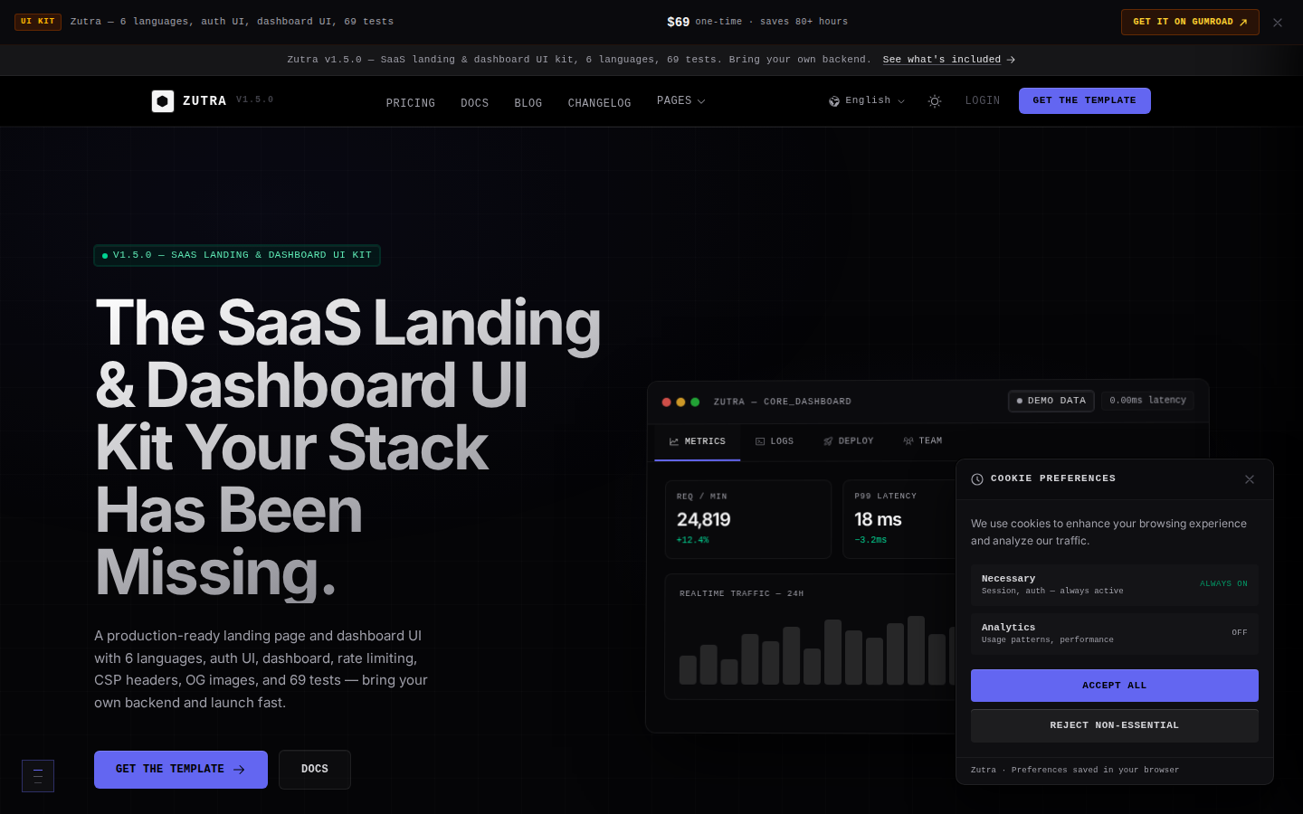 Zutra HyperSaaS — SaaS Landing & Dashboard UI Kit template preview