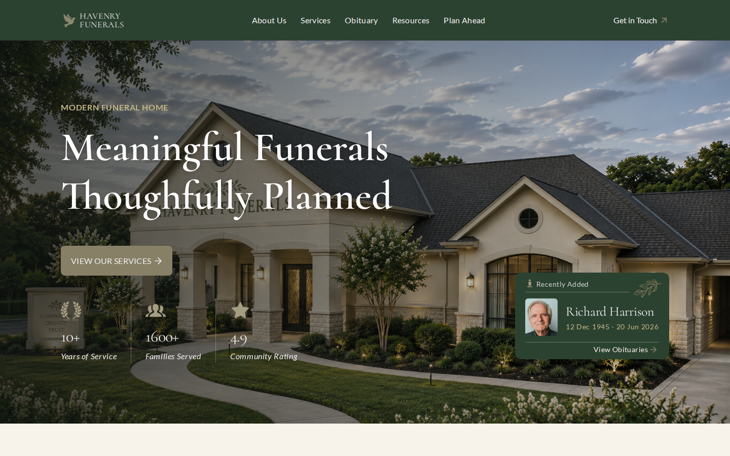 Havenry Funerals template preview