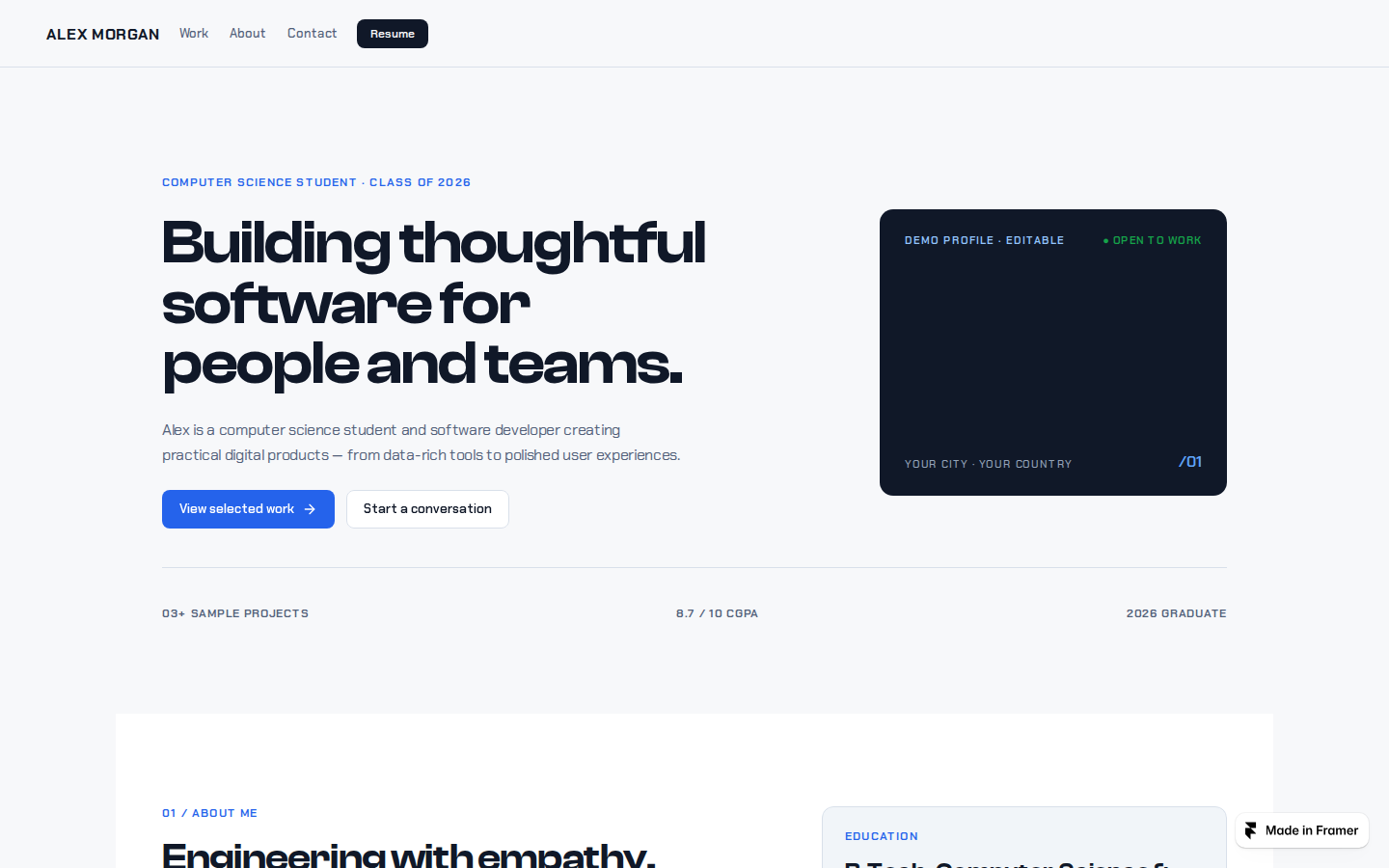 Launchfolio — Studen template preview