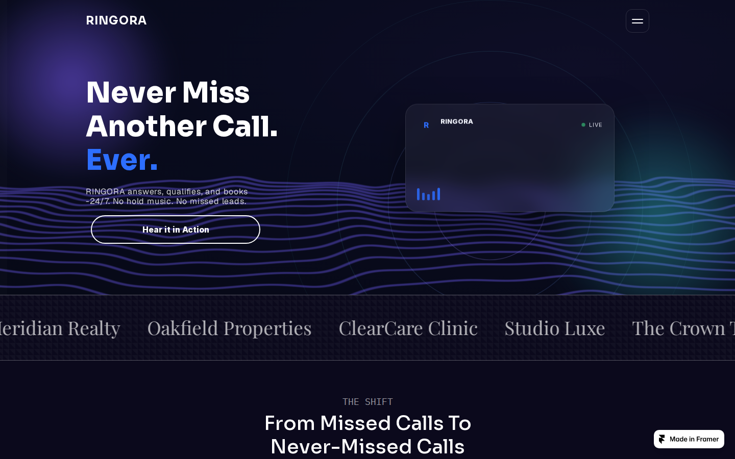 RINGORA— Voice Agent template preview