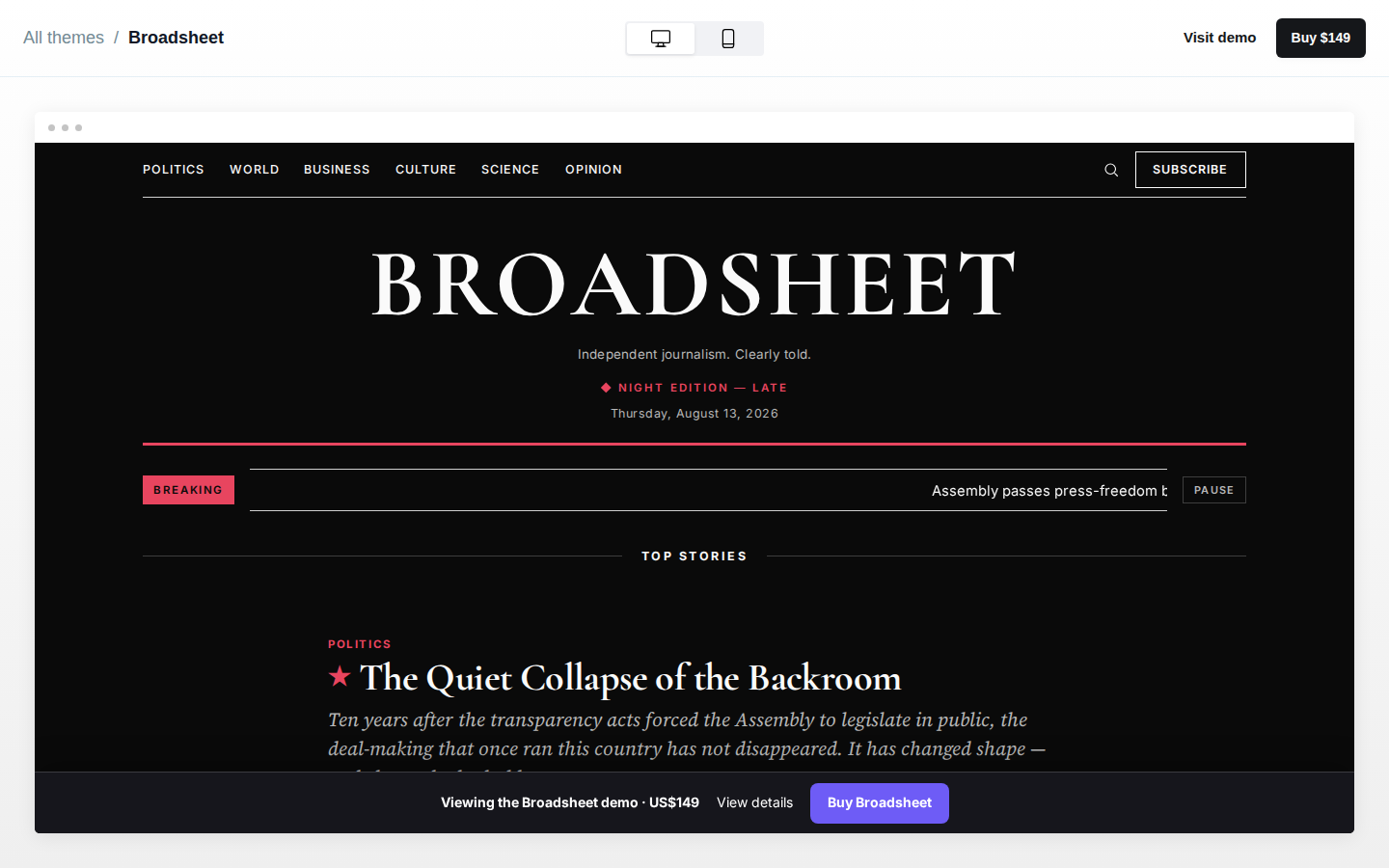 Broadsheet template preview