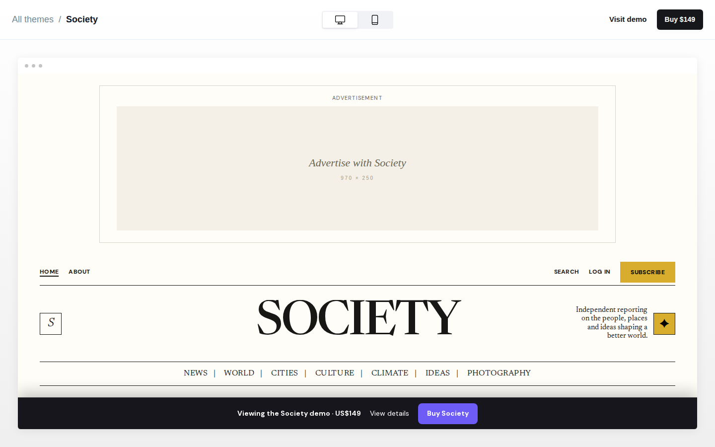 Society template preview