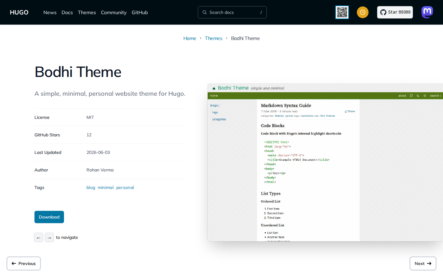 Bodhi Theme template preview