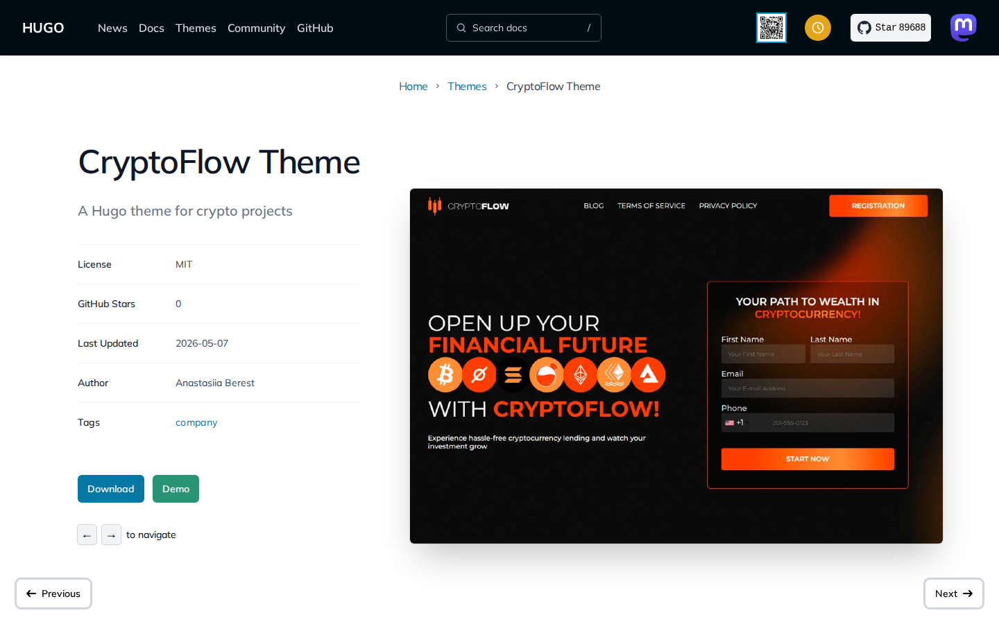 CryptoFlow Theme template preview