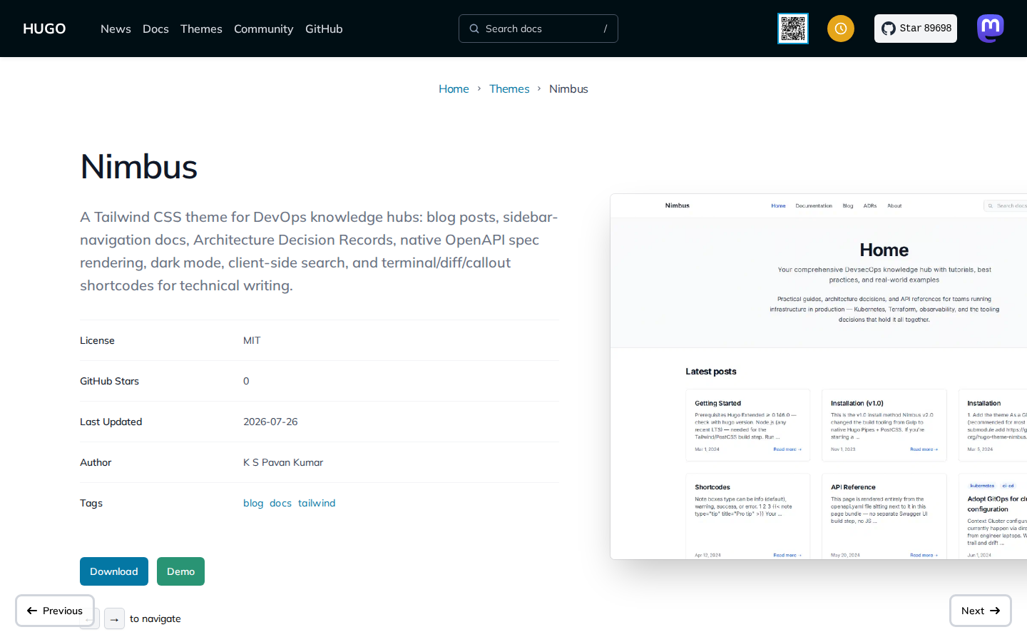Nimbus template preview