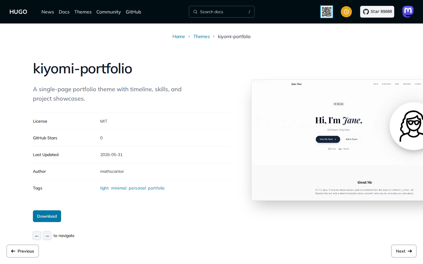 kiyomi-portfolio template preview