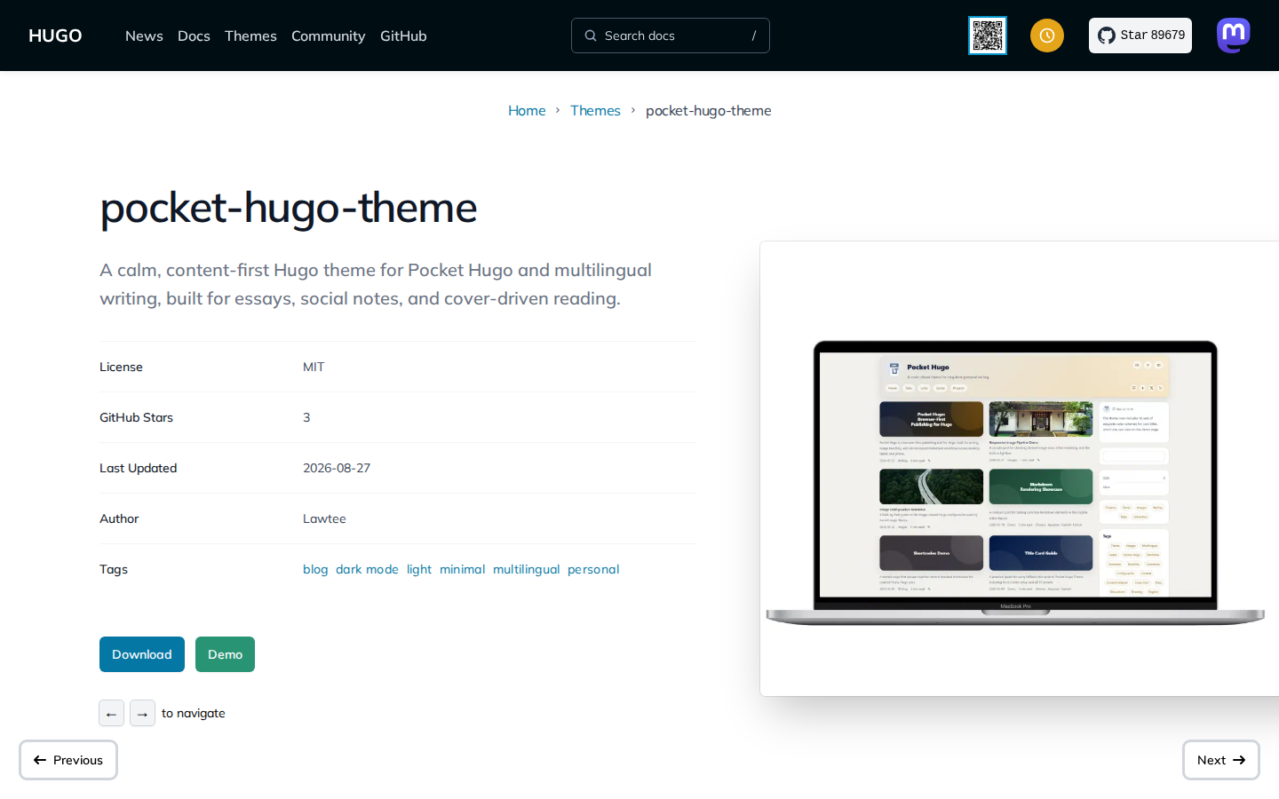 pocket-hugo-theme template preview