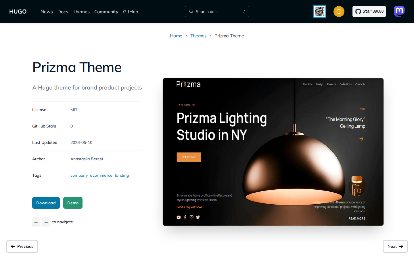 Prizma Theme template preview