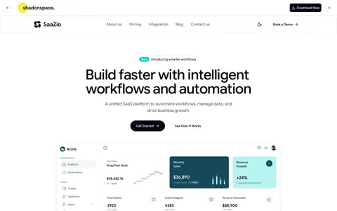 Saazio - Shadcn SaaS Product Website Template template preview