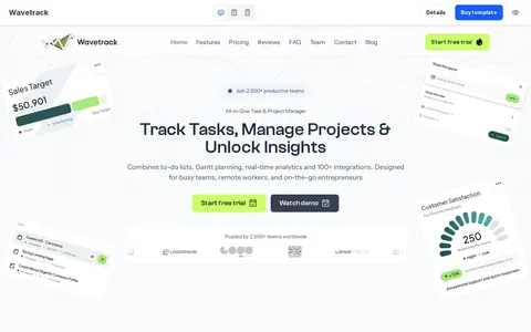 WaveTrack - SaaS Startup Template template preview