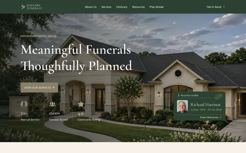 Havenry Funerals template preview