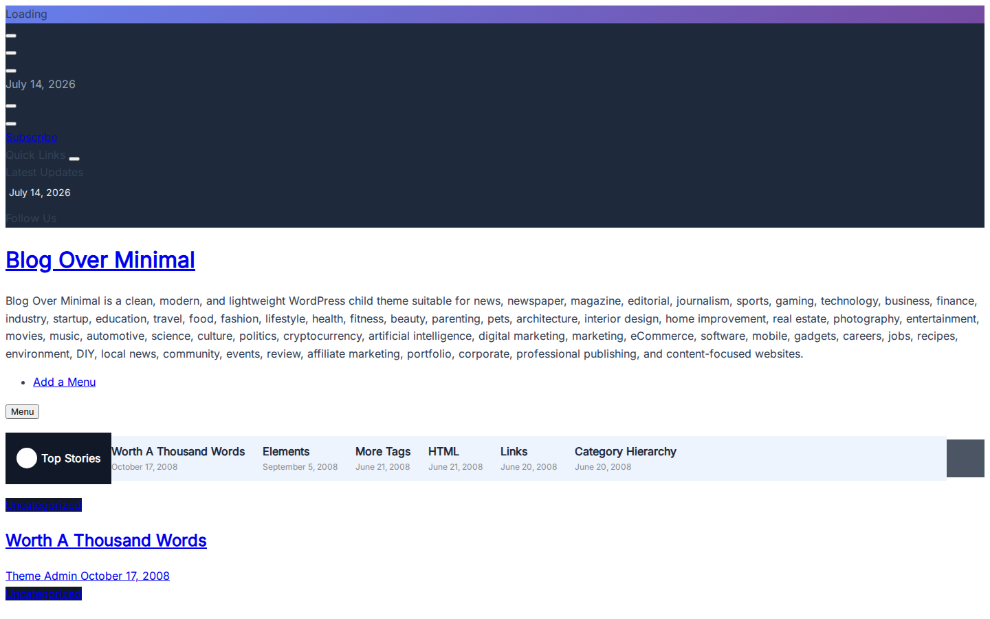 Blog Over Minimal template preview