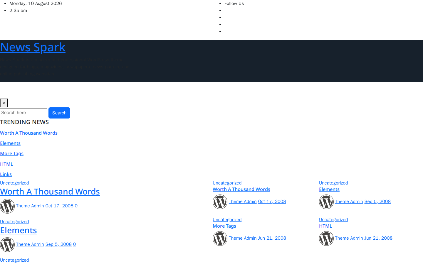 News Spark template preview